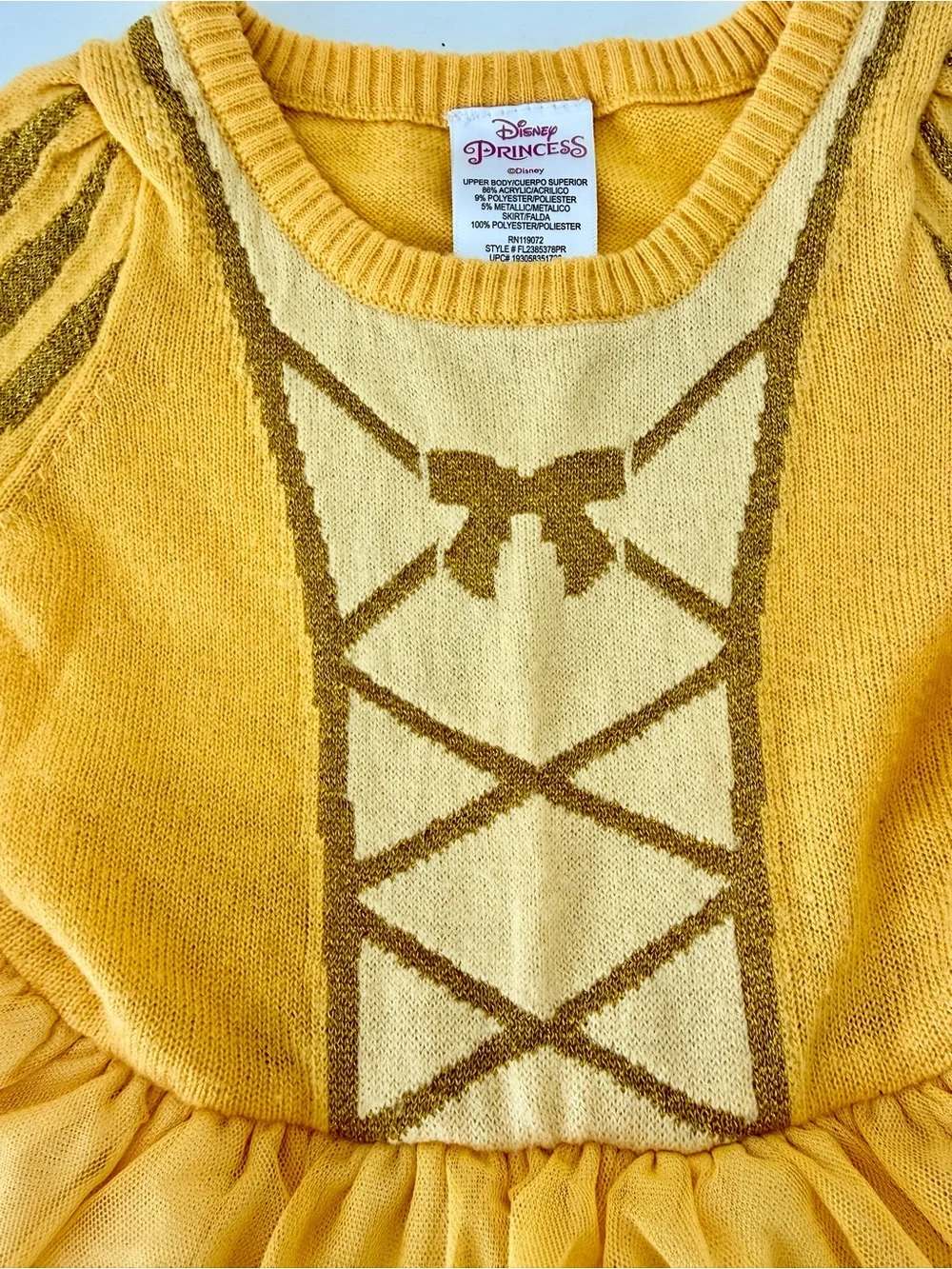Disney Princess Belle Yellow Sweater Dress Tulle Tutu Toddler Girls Size 3T